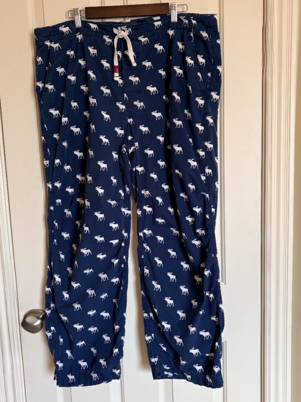 VINTAGE Abercrombie & Fitch Pajama Pants XL Blue Moose Logo Y2K Iconic Sleepwear - Picture 2 of 7